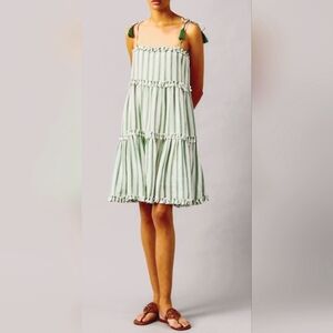 Tory Burch Green and Ivory Striped Sundress/Swim Cover-up, Size XS